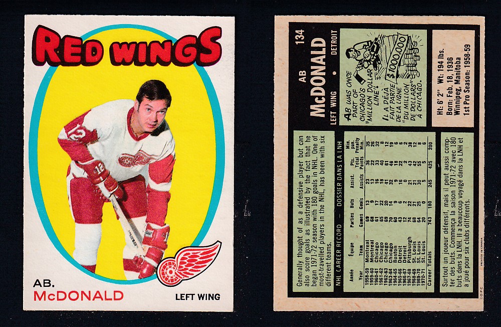 1971-72 O-PEE-CHEE HOCKEY CARD #134 AB. McDONALD photo 1971-72 O-PEE-CHEE HOCKEY CARD #134 AB. McDONALD photo