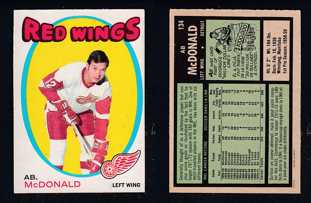 1971-72 O-PEE-CHEE HOCKEY CARD #134 AB. McDONALD photo 1971-72 O-PEE-CHEE HOCKEY CARD #134 AB. McDONALD photo