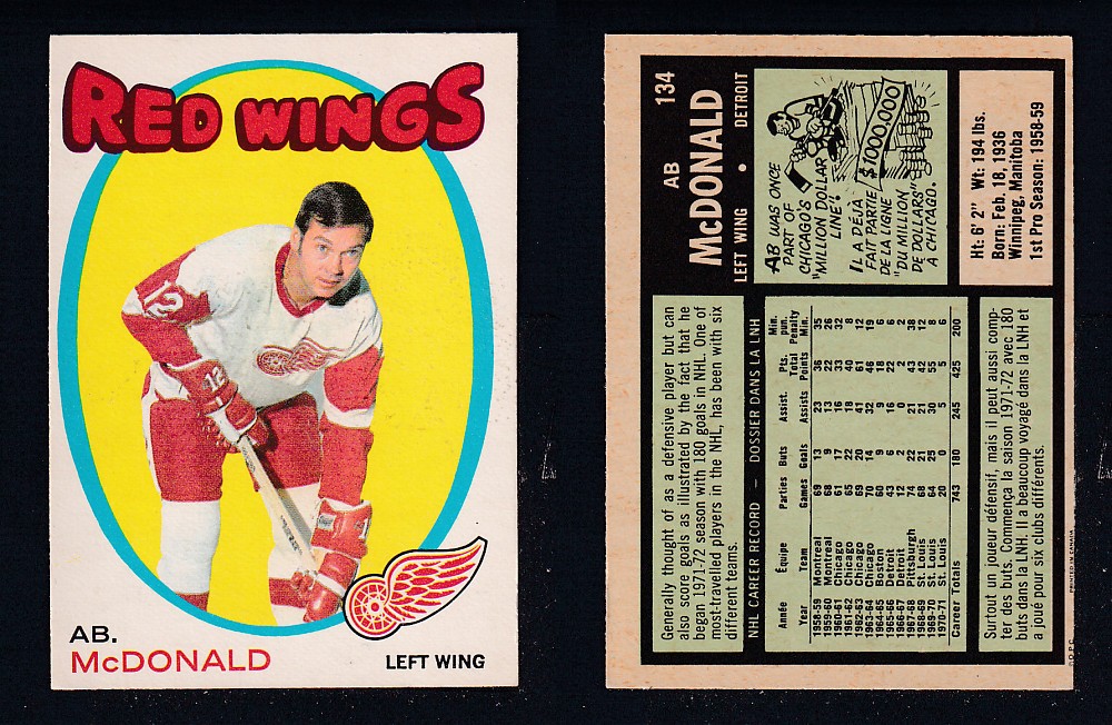 1971-72 O-PEE-CHEE HOCKEY CARD #134 AB. McDONALD photo 1971-72 O-PEE-CHEE HOCKEY CARD #134 AB. McDONALD photo