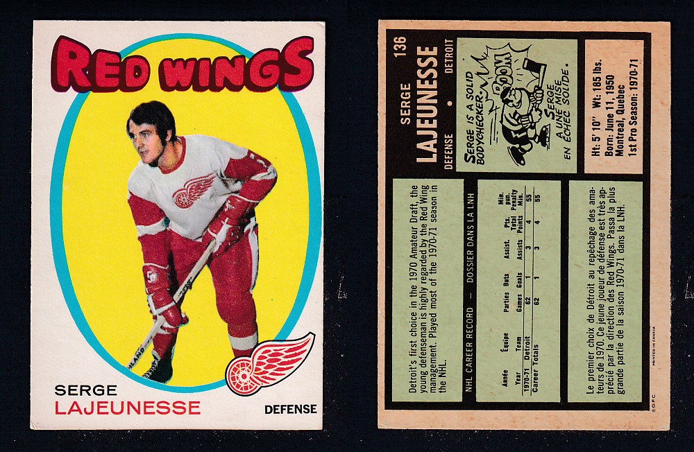 1971-72 O-PEE-CHEE HOCKEY CARD #136 S. LAJEUNESSE photo 1971-72 O-PEE-CHEE HOCKEY CARD #136 S. LAJEUNESSE photo