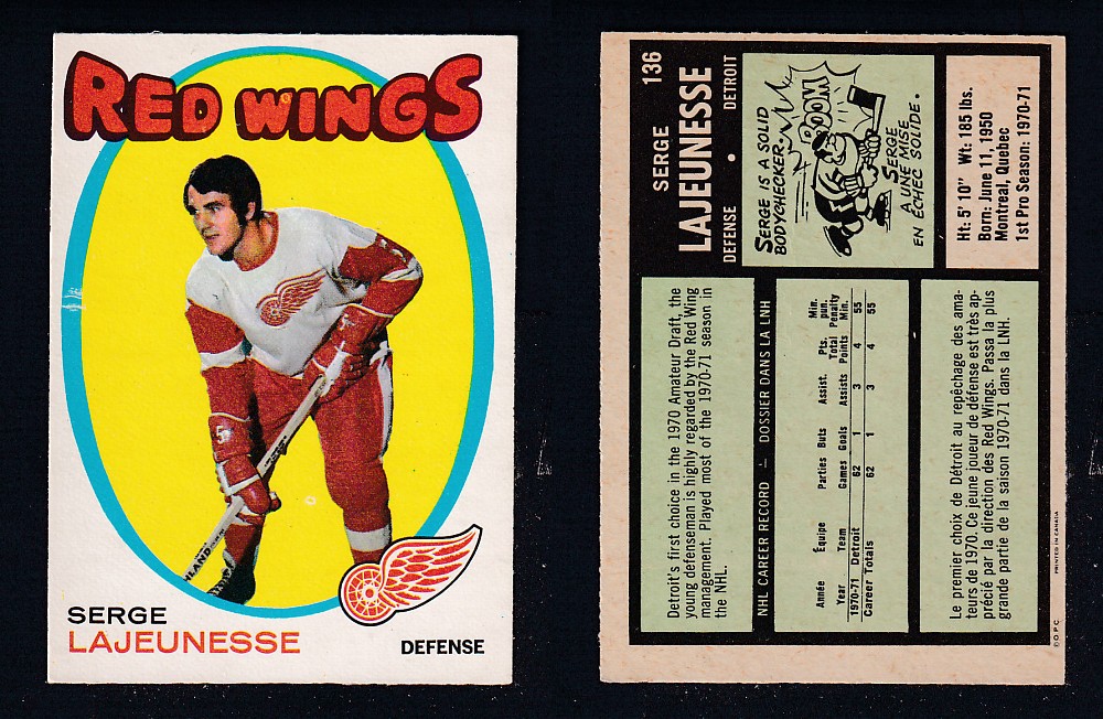 1971-72 O-PEE-CHEE HOCKEY CARD #136 S. LAJEUNESSE photo 1971-72 O-PEE-CHEE HOCKEY CARD #136 S. LAJEUNESSE photo
