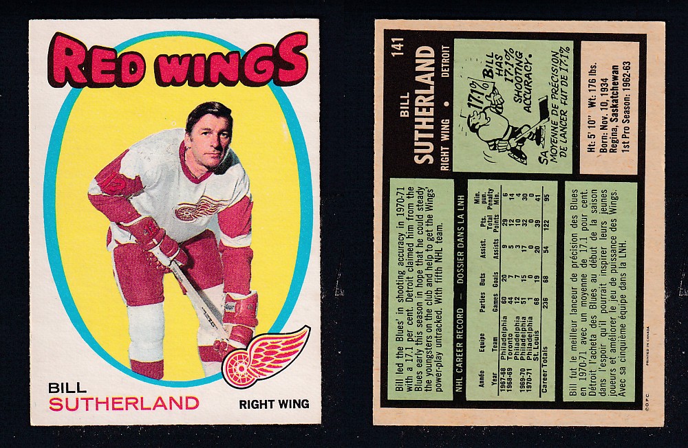 1971-72 O-PEE-CHEE HOCKEY CARD #141 B. SUTHERLAND photo 1971-72 O-PEE-CHEE HOCKEY CARD #141 B. SUTHERLAND photo