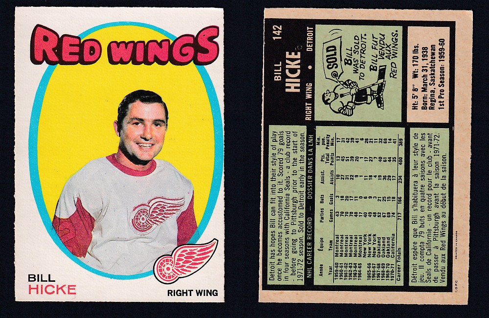 1971-72 O-PEE-CHEE HOCKEY CARD #142 B. HICKE photo 1971-72 O-PEE-CHEE HOCKEY CARD #142 B. HICKE photo