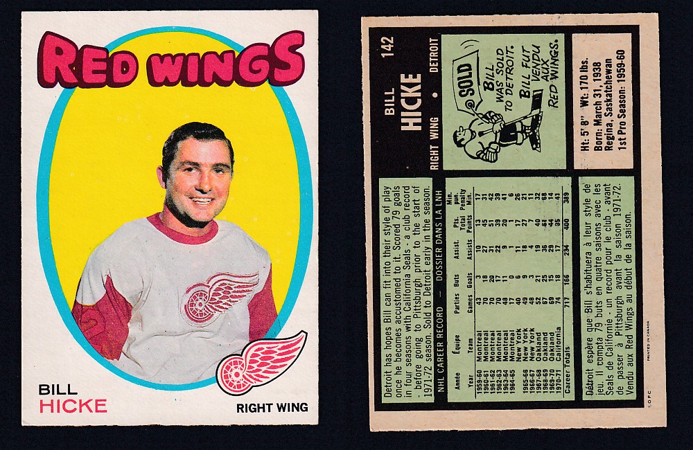 1971-72 O-PEE-CHEE HOCKEY CARD #142 B. HICKE photo 1971-72 O-PEE-CHEE HOCKEY CARD #142 B. HICKE photo