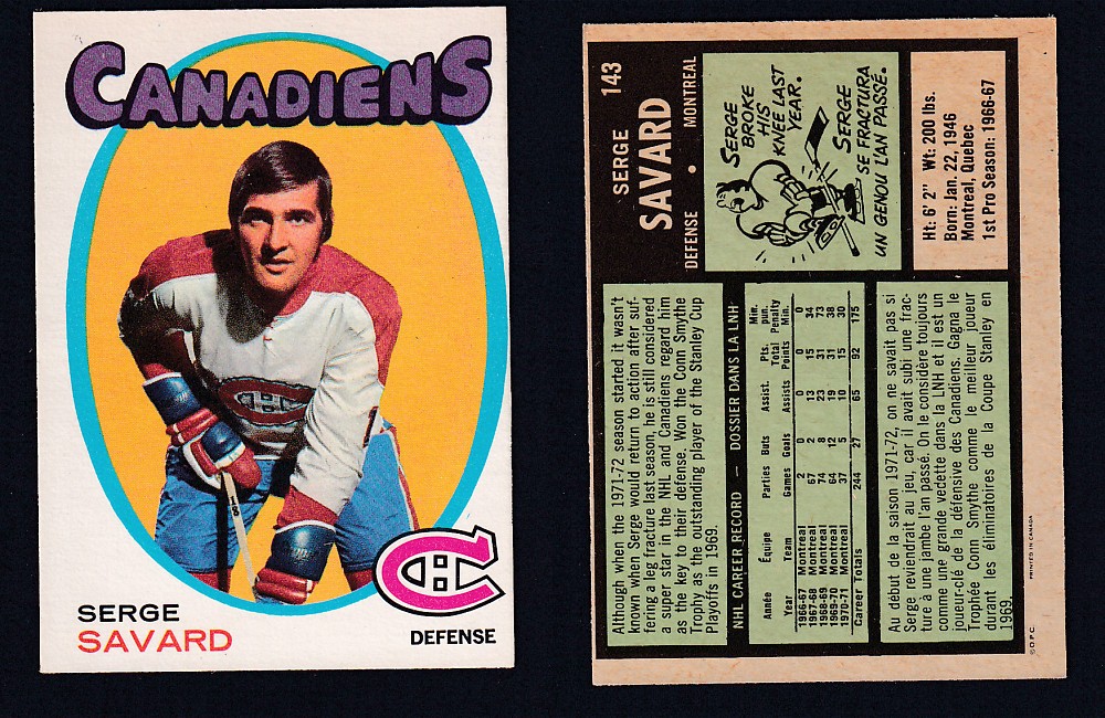 1971-72 O-PEE-CHEE HOCKEY CARD #143 S.SAVARD photo 1971-72 O-PEE-CHEE HOCKEY CARD #143 S.SAVARD photo