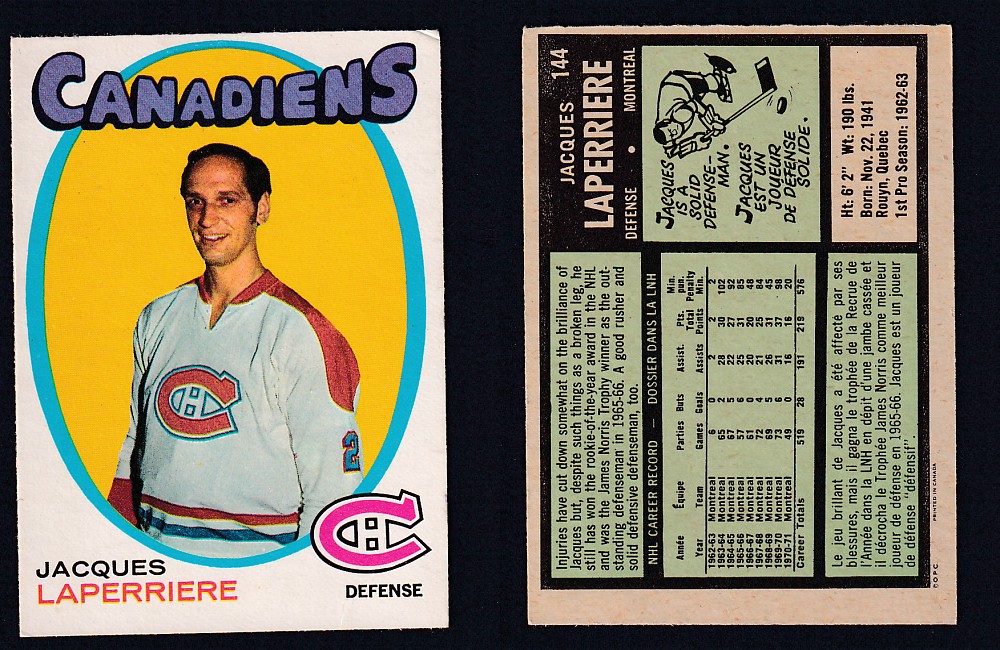 1971-72 O-PEE-CHEE HOCKEY CARD #144 J.LAPERRIERE photo 1971-72 O-PEE-CHEE HOCKEY CARD #144 J.LAPERRIERE photo