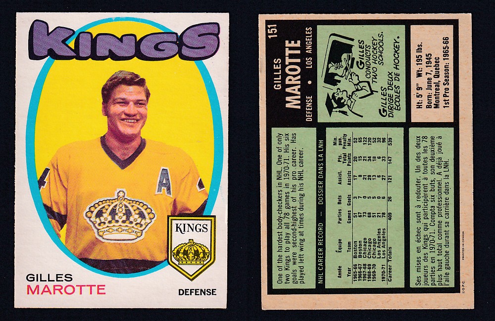 1971-72 O-PEE-CHEE HOCKEY CARD #151 G. MAROTTE photo 1971-72 O-PEE-CHEE HOCKEY CARD #151 G. MAROTTE photo