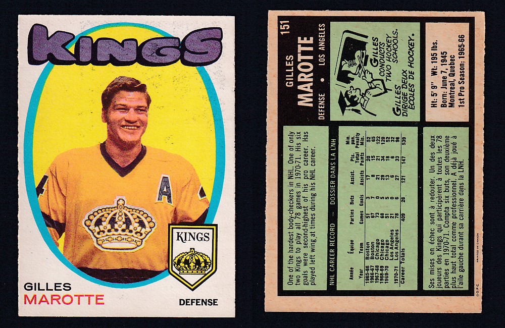 1971-72 O-PEE-CHEE HOCKEY CARD #151 G. MAROTTE photo 1971-72 O-PEE-CHEE HOCKEY CARD #151 G. MAROTTE photo