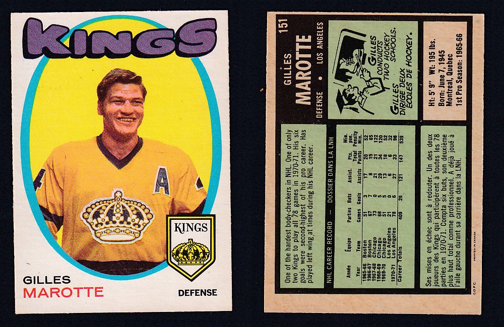 1971-72 O-PEE-CHEE HOCKEY CARD #151 G. MAROTTE photo 1971-72 O-PEE-CHEE HOCKEY CARD #151 G. MAROTTE photo