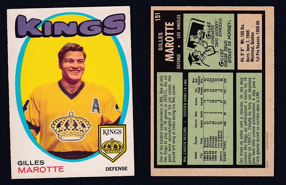 1971-72 O-PEE-CHEE HOCKEY CARD #151 G. MAROTTE photo 1971-72 O-PEE-CHEE HOCKEY CARD #151 G. MAROTTE photo