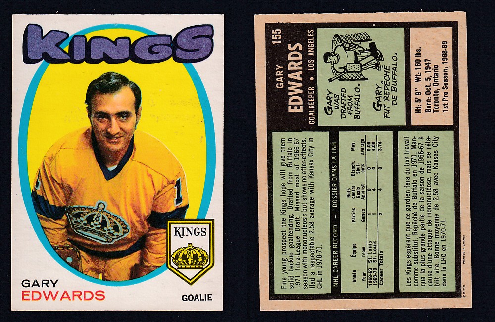 1971-72 O-PEE-CHEE HOCKEY CARD #155 G. EDWARDS photo 1971-72 O-PEE-CHEE HOCKEY CARD #155 G. EDWARDS photo