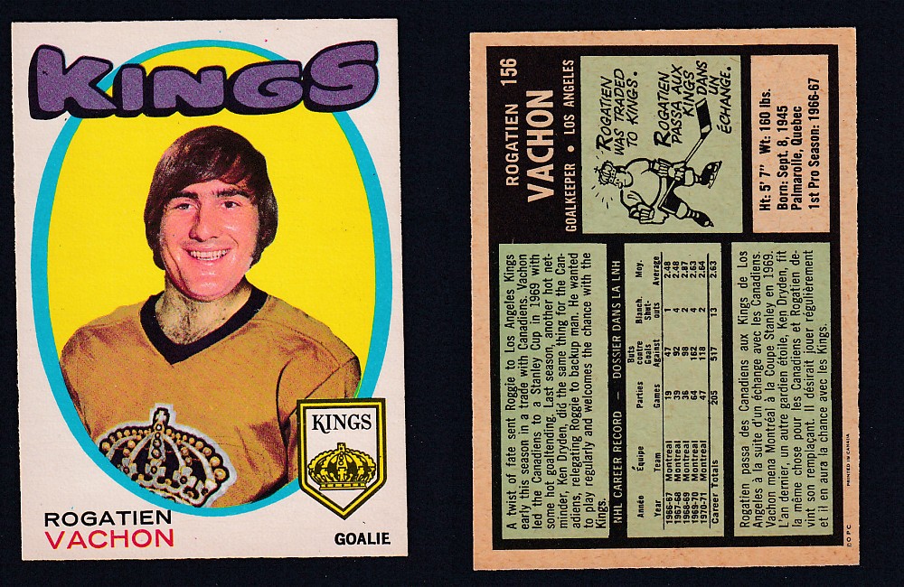 1971-72 O-PEE-CHEE HOCKEY CARD #156 R. VACHON photo 1971-72 O-PEE-CHEE HOCKEY CARD #156 R. VACHON photo