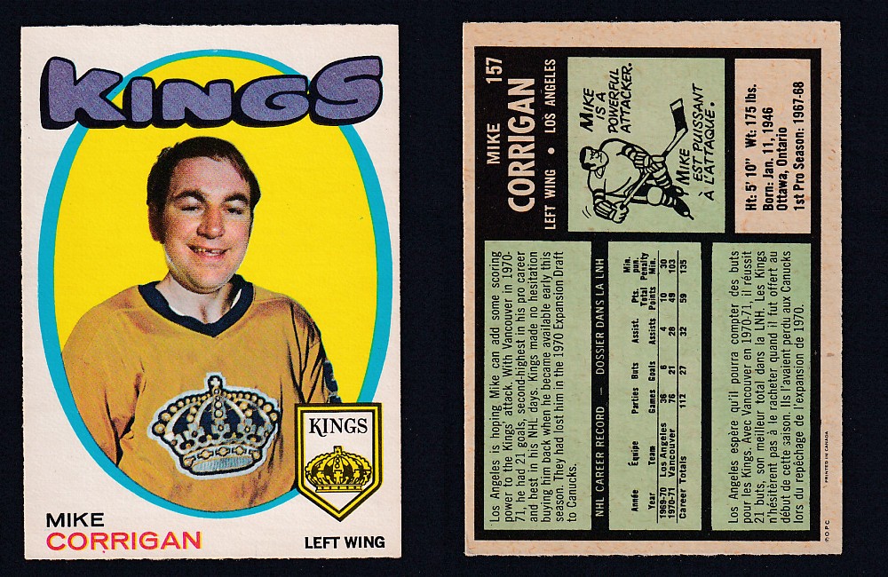 1971-72 O-PEE-CHEE HOCKEY CARD #157 M. CORRIGAN photo 1971-72 O-PEE-CHEE HOCKEY CARD #157 M. CORRIGAN photo