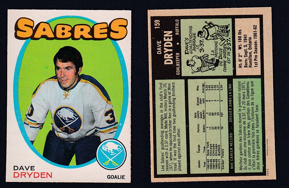1971-72 O-PEE-CHEE HOCKEY CARD #159 D. DRYDEN photo 1971-72 O-PEE-CHEE HOCKEY CARD #159 D. DRYDEN photo