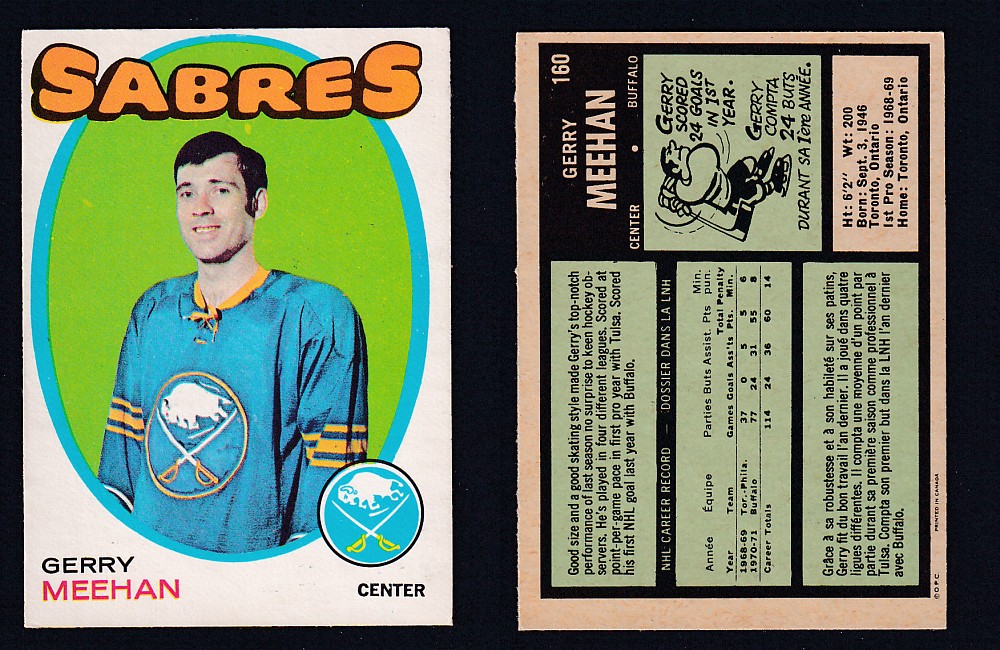 1971-72 O-PEE-CHEE HOCKEY CARD #160 G. MEEHAN photo 1971-72 O-PEE-CHEE HOCKEY CARD #160 G. MEEHAN photo
