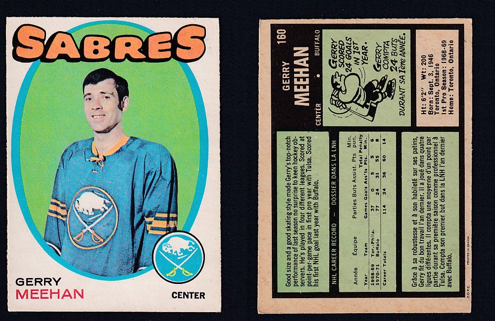 1971-72 O-PEE-CHEE HOCKEY CARD #160 G. MEEHAN photo 1971-72 O-PEE-CHEE HOCKEY CARD #160 G. MEEHAN photo