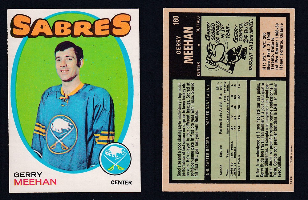 1971-72 O-PEE-CHEE HOCKEY CARD #160 G. MEEHAN photo 1971-72 O-PEE-CHEE HOCKEY CARD #160 G. MEEHAN photo