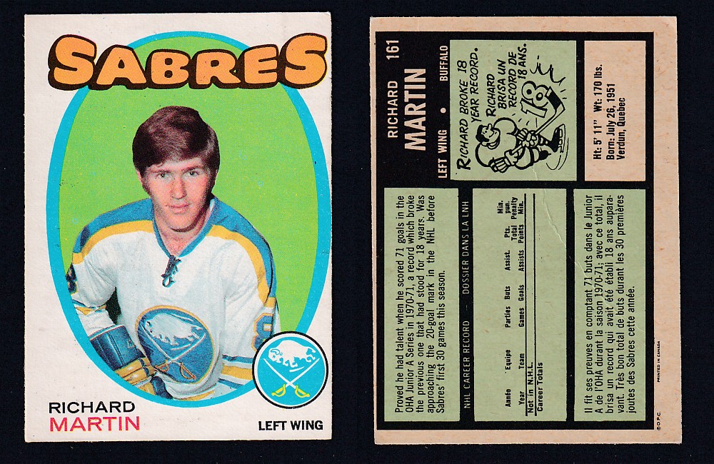 1971-72 O-PEE-CHEE HOCKEY CARD #161 R. MARTIN photo 1971-72 O-PEE-CHEE HOCKEY CARD #161 R. MARTIN photo
