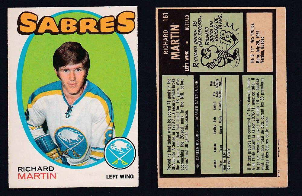 1971-72 O-PEE-CHEE HOCKEY CARD #161 R. MARTIN photo 1971-72 O-PEE-CHEE HOCKEY CARD #161 R. MARTIN photo