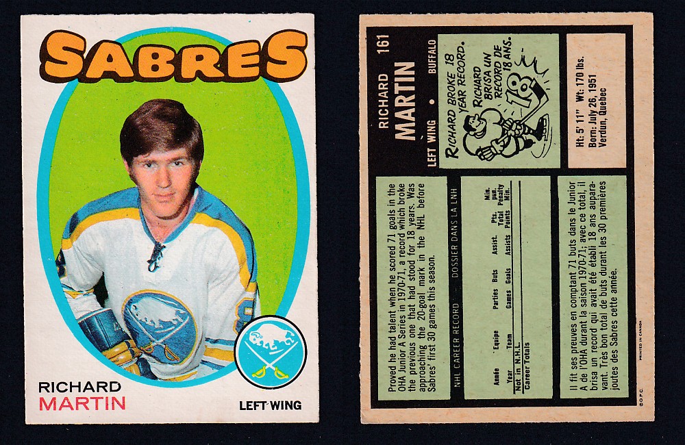 1971-72 O-PEE-CHEE HOCKEY CARD #161 R. MARTIN photo 1971-72 O-PEE-CHEE HOCKEY CARD #161 R. MARTIN photo