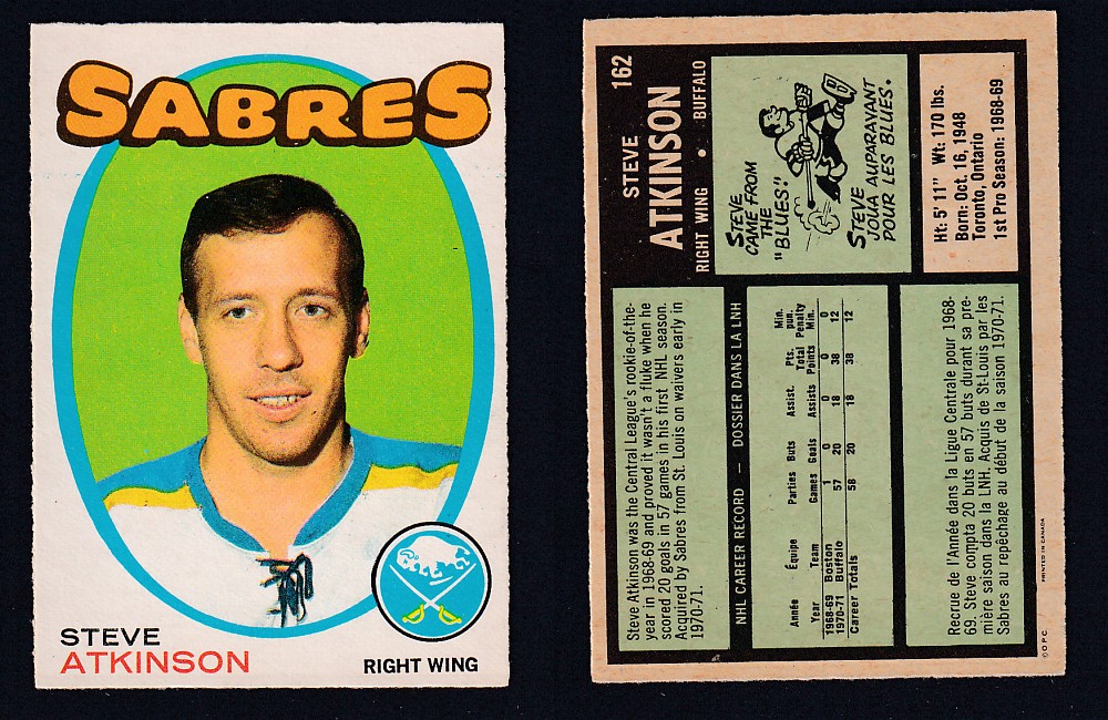 1971-72 O-PEE-CHEE HOCKEY CARD #162 S. ATKINSON photo 1971-72 O-PEE-CHEE HOCKEY CARD #162 S. ATKINSON photo