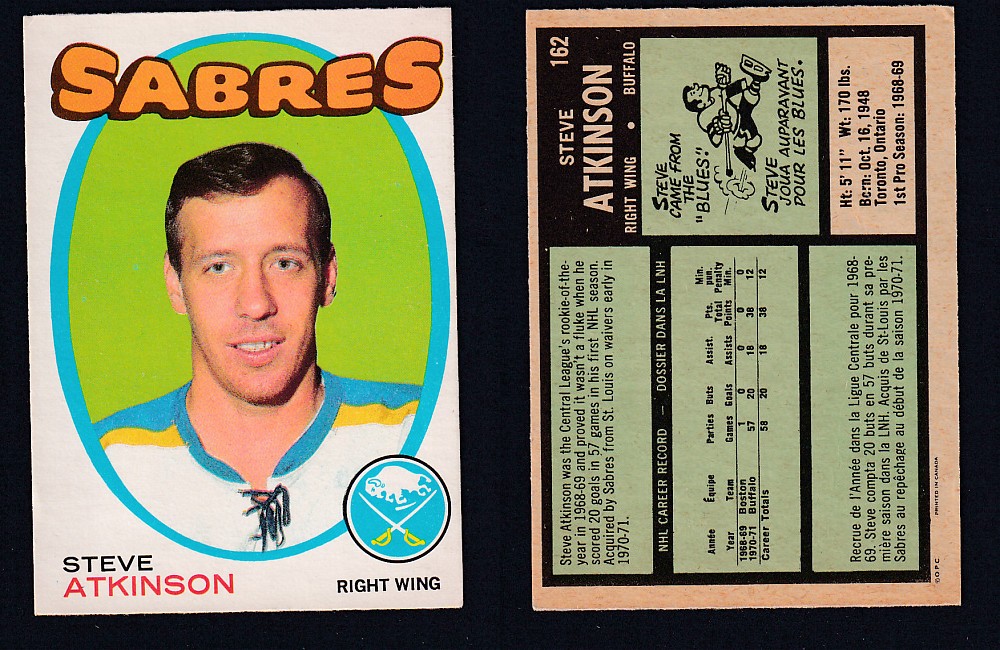 1971-72 O-PEE-CHEE HOCKEY CARD #162 S. ATKINSON photo 1971-72 O-PEE-CHEE HOCKEY CARD #162 S. ATKINSON photo