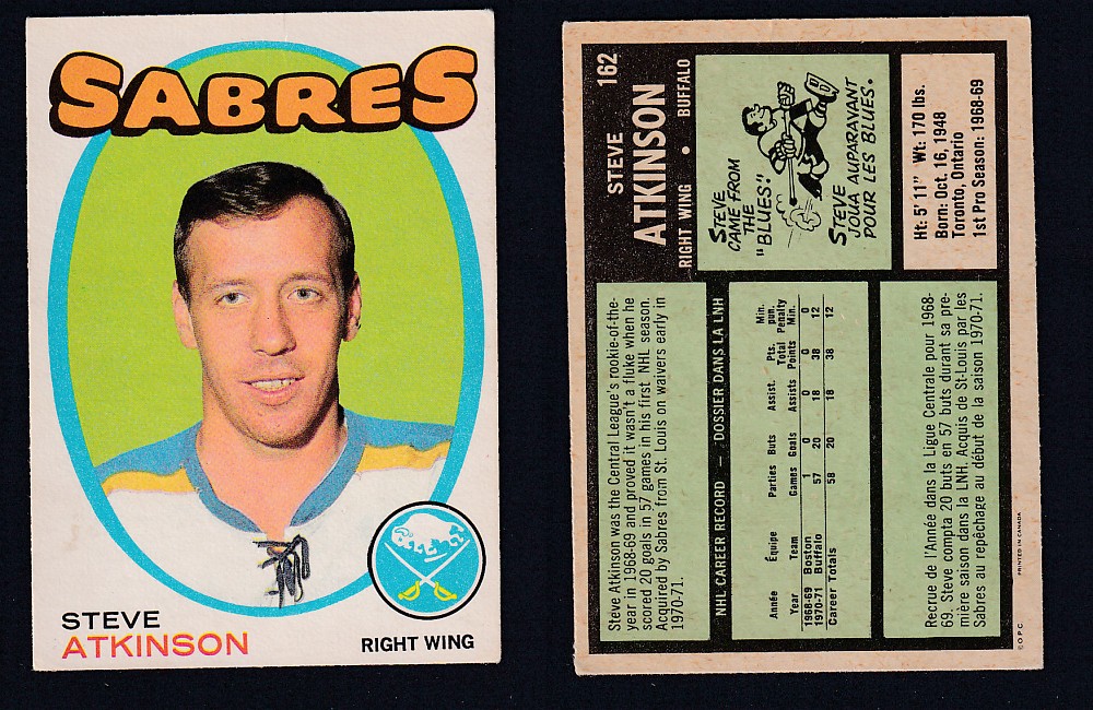 1971-72 O-PEE-CHEE HOCKEY CARD #162 S. ATKINSON photo 1971-72 O-PEE-CHEE HOCKEY CARD #162 S. ATKINSON photo