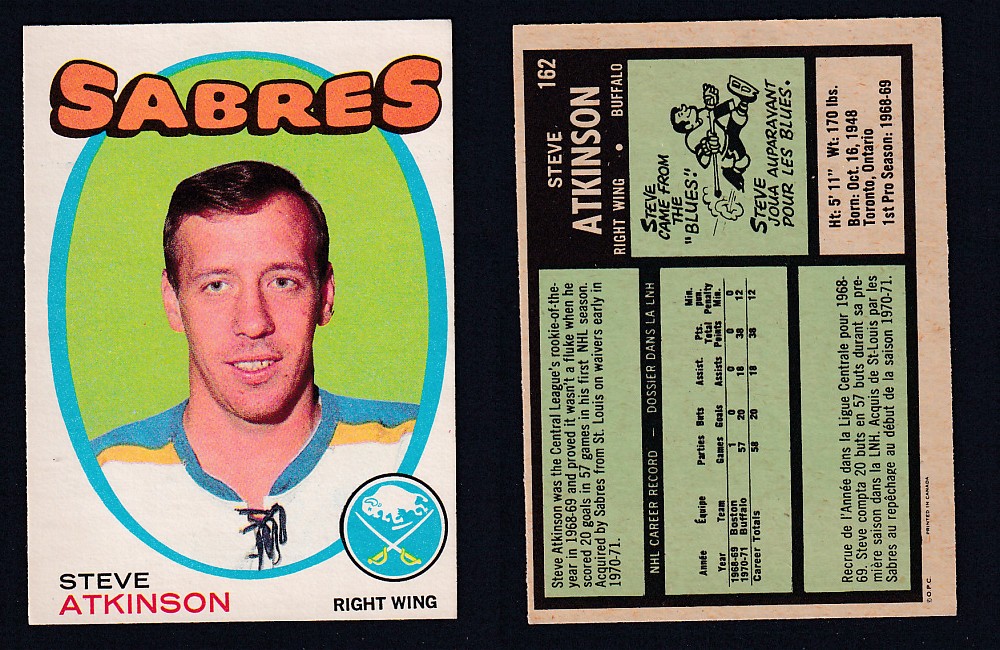 1971-72 O-PEE-CHEE HOCKEY CARD #162 S. ATKINSON photo 1971-72 O-PEE-CHEE HOCKEY CARD #162 S. ATKINSON photo