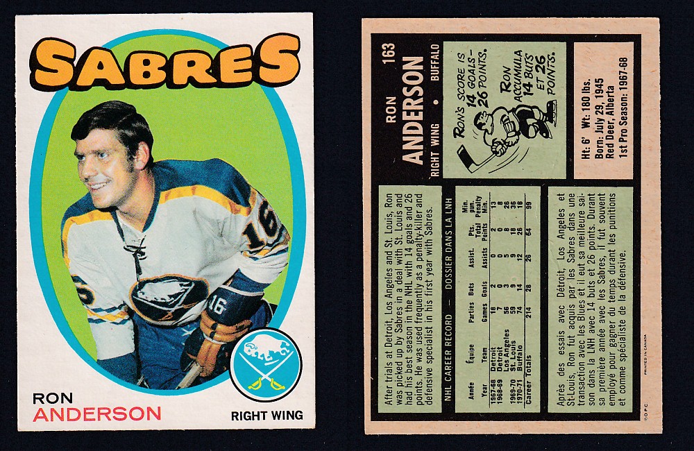 1971-72 O-PEE-CHEE HOCKEY CARD #163 R. ANDERSON photo 1971-72 O-PEE-CHEE HOCKEY CARD #163 R. ANDERSON photo