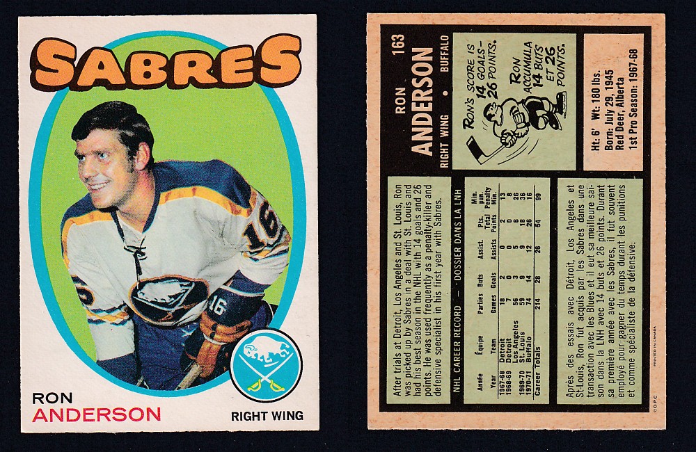 1971-72 O-PEE-CHEE HOCKEY CARD #163 R. ANDERSON photo 1971-72 O-PEE-CHEE HOCKEY CARD #163 R. ANDERSON photo
