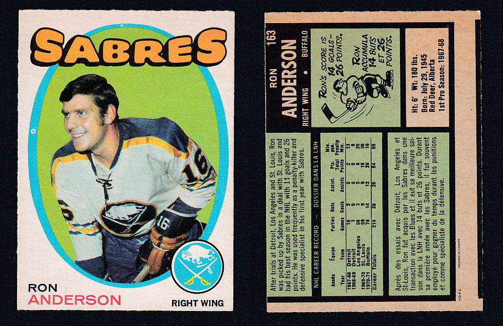 1971-72 O-PEE-CHEE HOCKEY CARD #163 R. ANDERSON photo 1971-72 O-PEE-CHEE HOCKEY CARD #163 R. ANDERSON photo