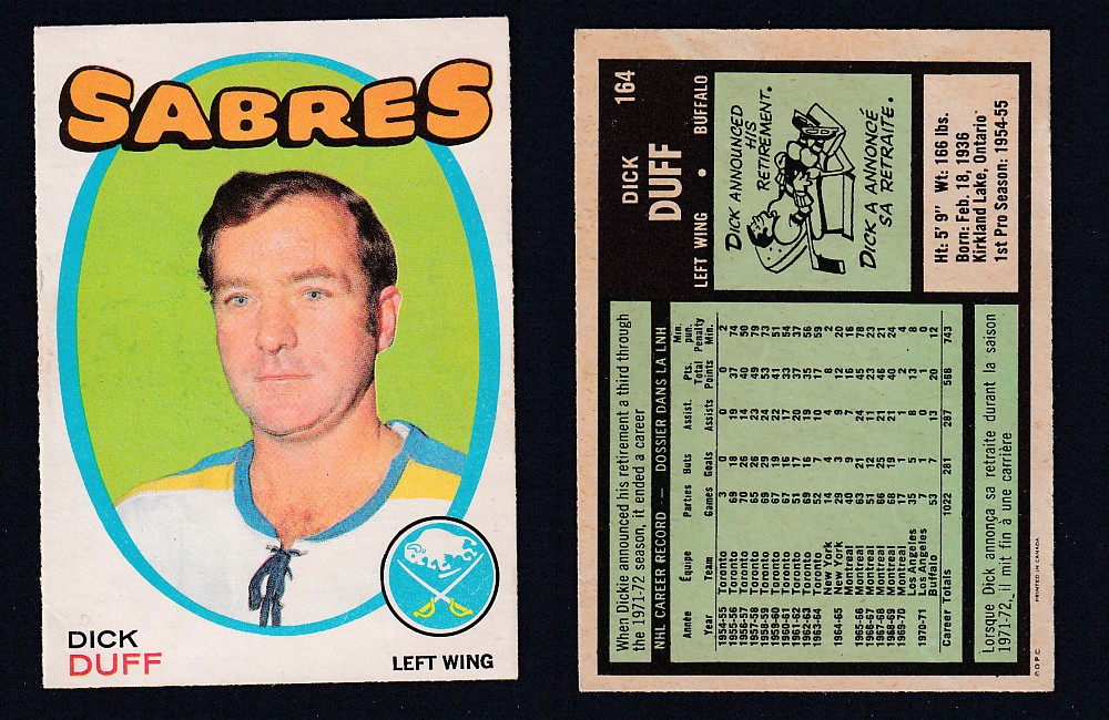 1971-72 O-PEE-CHEE HOCKEY CARD #164 D. DUFF photo 1971-72 O-PEE-CHEE HOCKEY CARD #164 D. DUFF photo