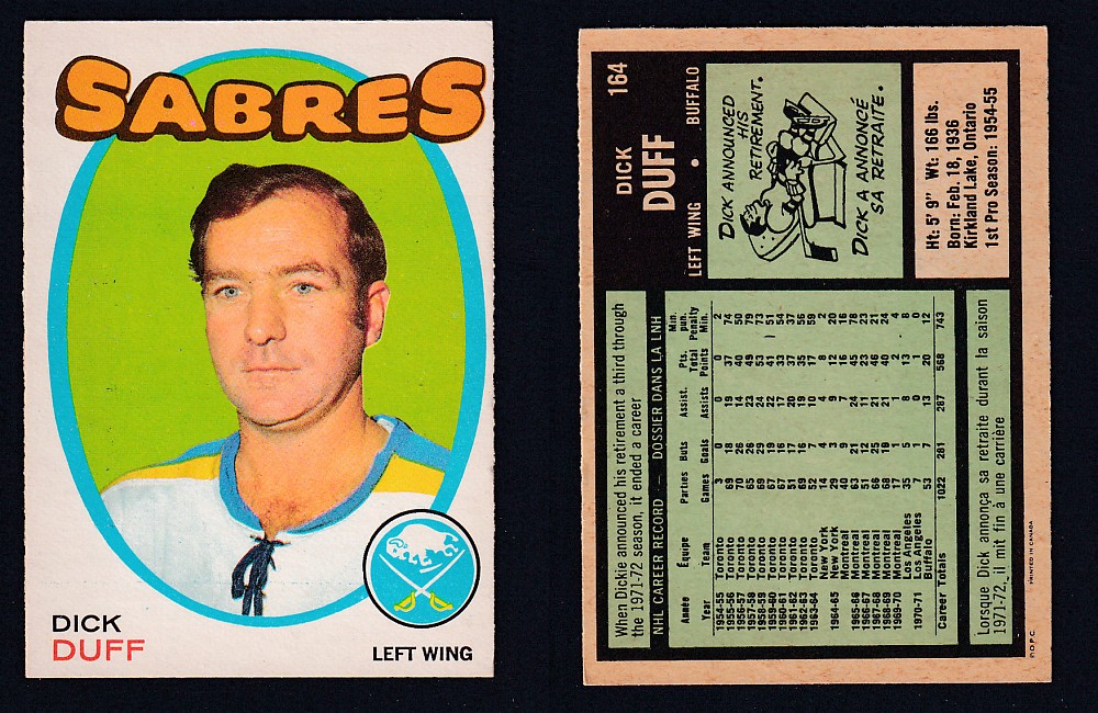1971-72 O-PEE-CHEE HOCKEY CARD #164 D. DUFF photo 1971-72 O-PEE-CHEE HOCKEY CARD #164 D. DUFF photo