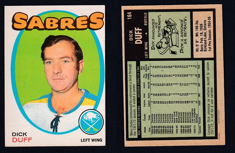 1971-72 O-PEE-CHEE HOCKEY CARD #164 D. DUFF photo 1971-72 O-PEE-CHEE HOCKEY CARD #164 D. DUFF photo