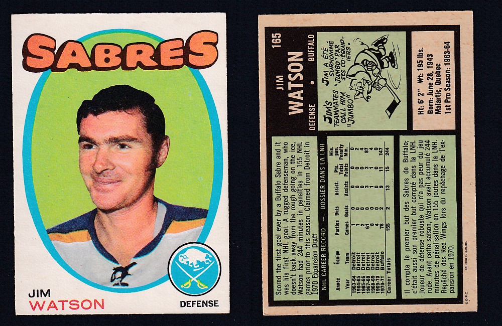 1971-72 O-PEE-CHEE HOCKEY CARD #165 J. WATSON photo 1971-72 O-PEE-CHEE HOCKEY CARD #165 J. WATSON photo