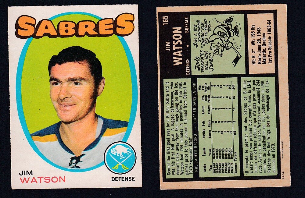 1971-72 O-PEE-CHEE HOCKEY CARD #165 J. WATSON photo 1971-72 O-PEE-CHEE HOCKEY CARD #165 J. WATSON photo