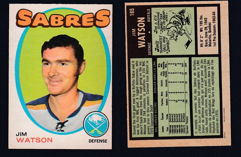 1971-72 O-PEE-CHEE HOCKEY CARD #165 J. WATSON photo 1971-72 O-PEE-CHEE HOCKEY CARD #165 J. WATSON photo