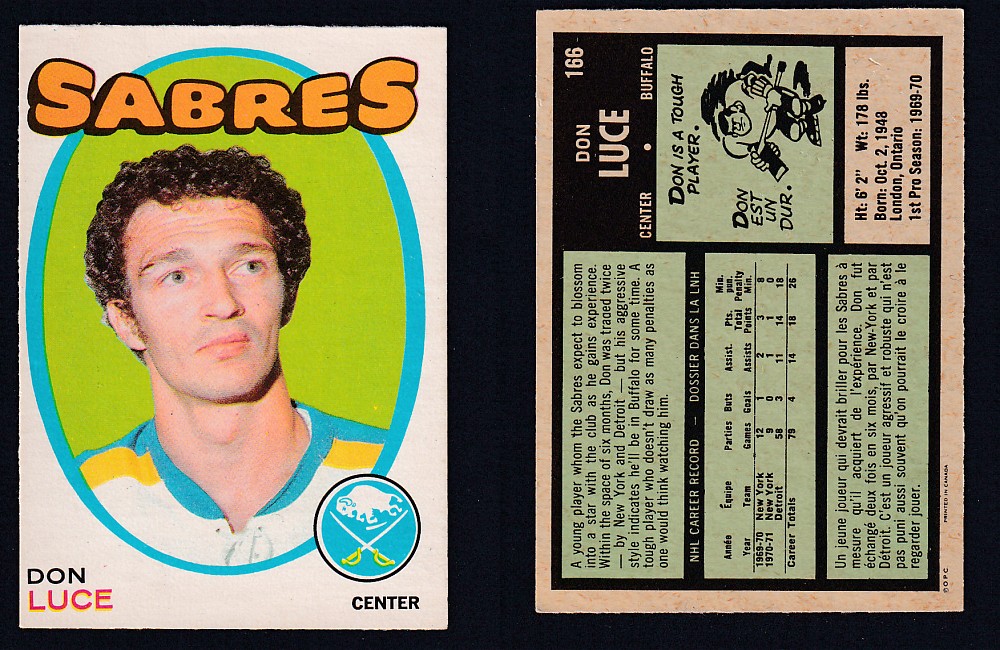 1971-72 O-PEE-CHEE HOCKEY CARD #166 D. LUCE photo 1971-72 O-PEE-CHEE HOCKEY CARD #166 D. LUCE photo