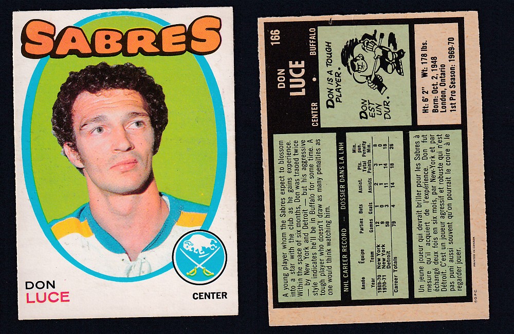 1971-72 O-PEE-CHEE HOCKEY CARD #166 D. LUCE photo 1971-72 O-PEE-CHEE HOCKEY CARD #166 D. LUCE photo