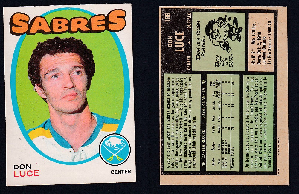 1971-72 O-PEE-CHEE HOCKEY CARD #166 D. LUCE photo 1971-72 O-PEE-CHEE HOCKEY CARD #166 D. LUCE photo