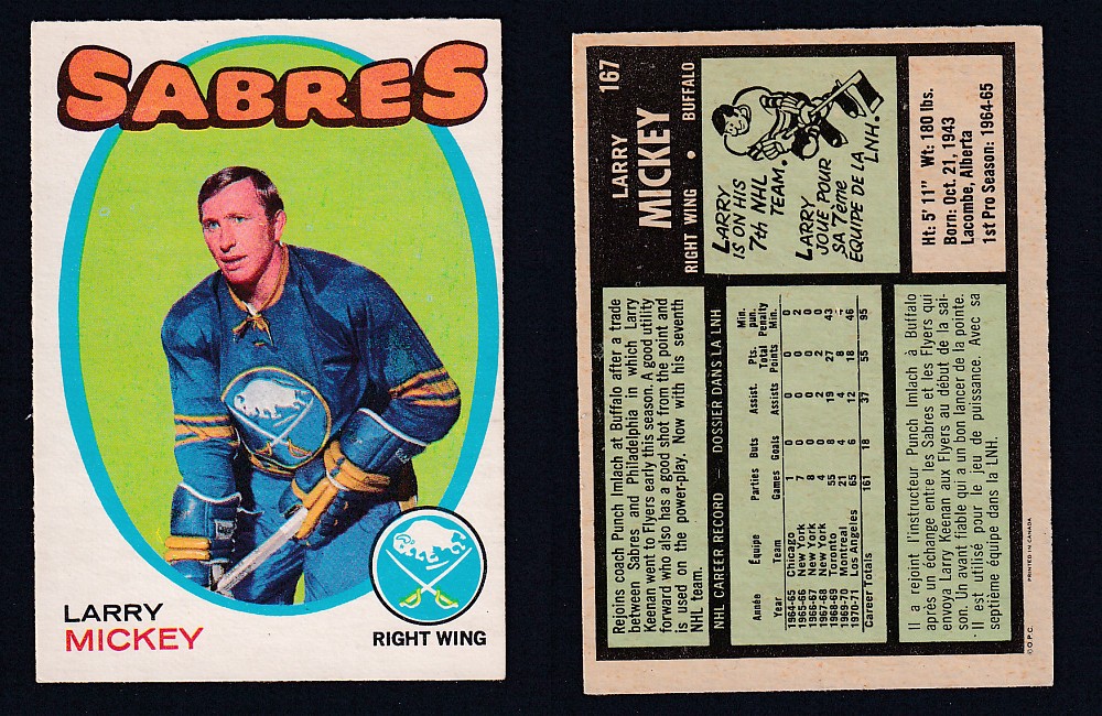 1971-72 O-PEE-CHEE HOCKEY CARD #167 L. MICKEY photo 1971-72 O-PEE-CHEE HOCKEY CARD #167 L. MICKEY photo