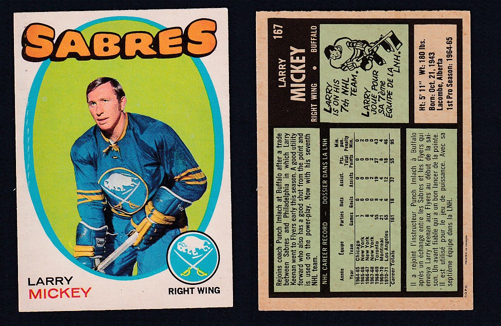 1971-72 O-PEE-CHEE HOCKEY CARD #167 L. MICKEY photo 1971-72 O-PEE-CHEE HOCKEY CARD #167 L. MICKEY photo