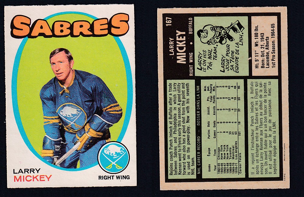1971-72 O-PEE-CHEE HOCKEY CARD #167 L. MICKEY photo 1971-72 O-PEE-CHEE HOCKEY CARD #167 L. MICKEY photo