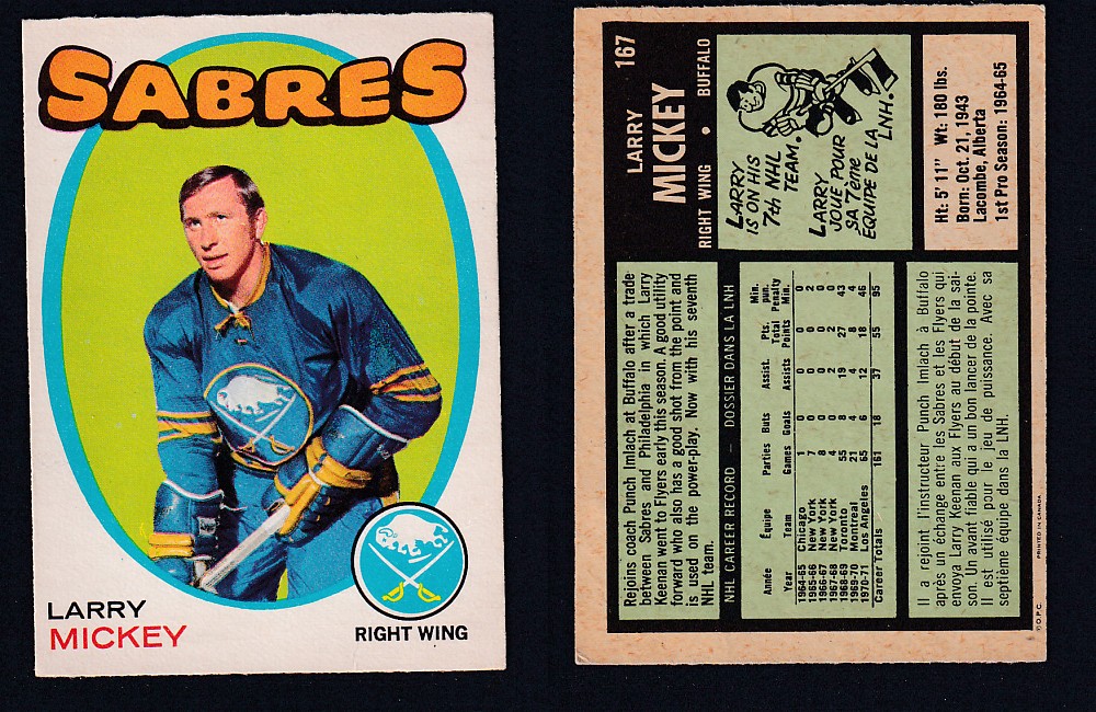 1971-72 O-PEE-CHEE HOCKEY CARD #167 L. MICKEY photo 1971-72 O-PEE-CHEE HOCKEY CARD #167 L. MICKEY photo