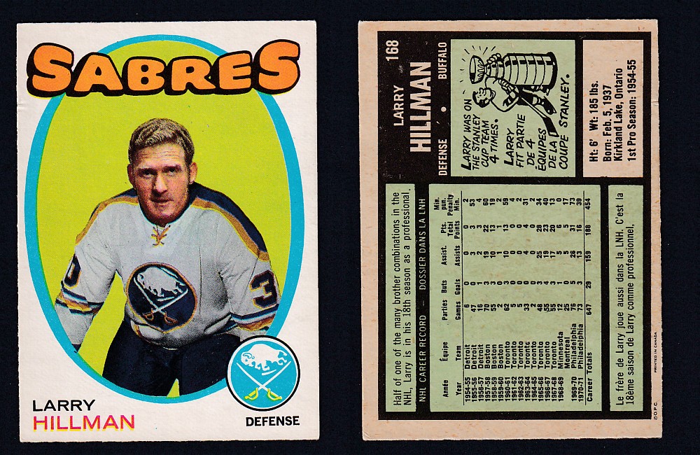 1971-72 O-PEE-CHEE HOCKEY CARD #168 L. HILLMAN photo 1971-72 O-PEE-CHEE HOCKEY CARD #168 L. HILLMAN photo