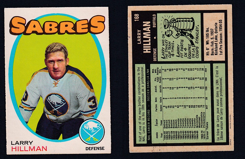 1971-72 O-PEE-CHEE HOCKEY CARD #168 L. HILLMAN photo 1971-72 O-PEE-CHEE HOCKEY CARD #168 L. HILLMAN photo