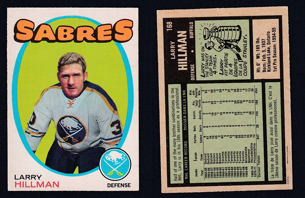 1971-72 O-PEE-CHEE HOCKEY CARD #168 L. HILLMAN photo 1971-72 O-PEE-CHEE HOCKEY CARD #168 L. HILLMAN photo