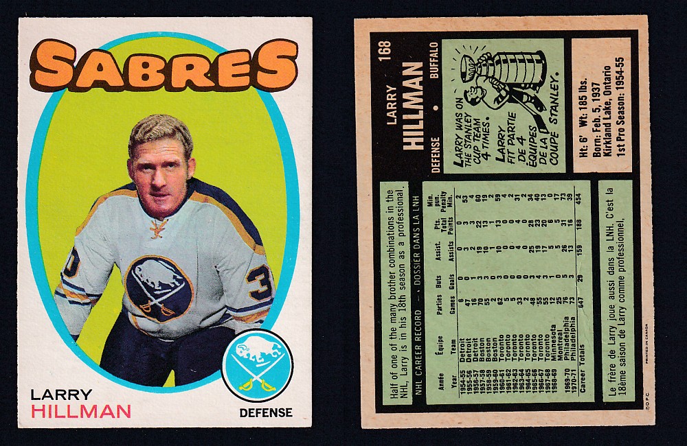 1971-72 O-PEE-CHEE HOCKEY CARD #168 L. HILLMAN photo 1971-72 O-PEE-CHEE HOCKEY CARD #168 L. HILLMAN photo