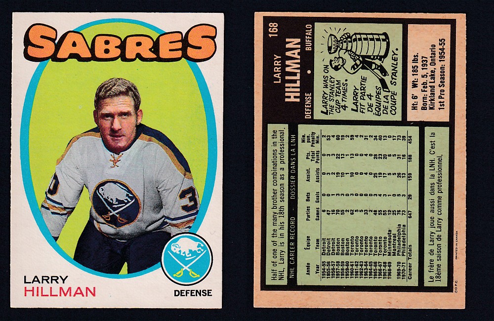 1971-72 O-PEE-CHEE HOCKEY CARD #168 L. HILLMAN photo 1971-72 O-PEE-CHEE HOCKEY CARD #168 L. HILLMAN photo