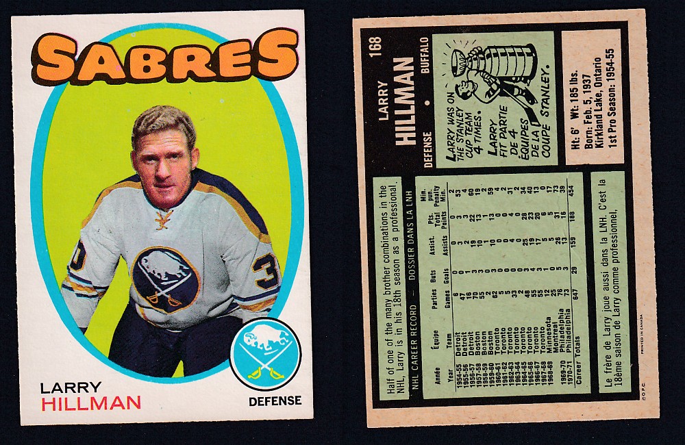 1971-72 O-PEE-CHEE HOCKEY CARD #168 L. HILLMAN photo 1971-72 O-PEE-CHEE HOCKEY CARD #168 L. HILLMAN photo